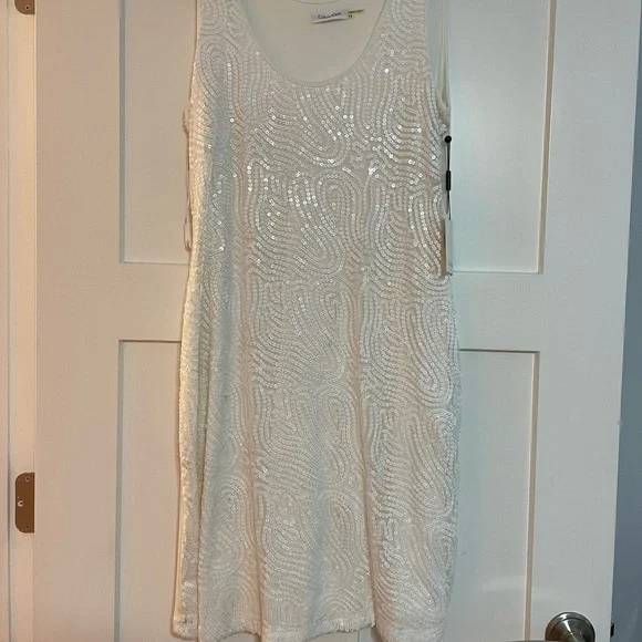 calvin klein white sequin dress Calvin Klein Sequined Mini Dress - White Greige - 65% Off